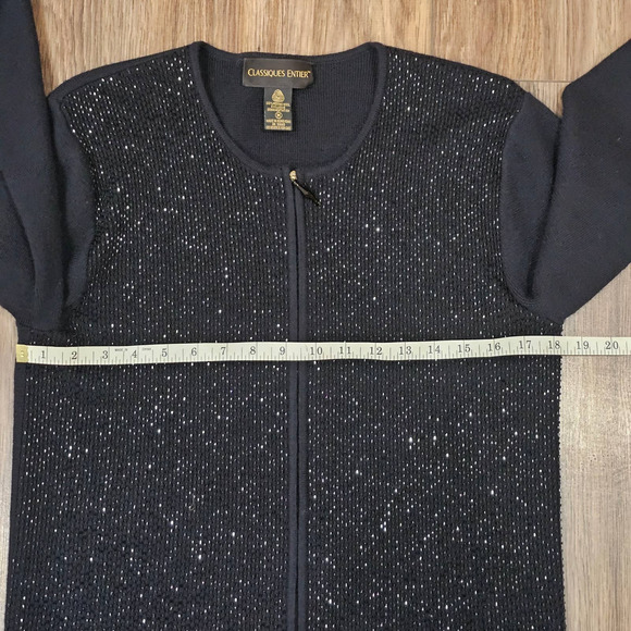 Classiques Entier Merino Wool Beaded Zip up Black Sweater Size M - Picture 6 of 9